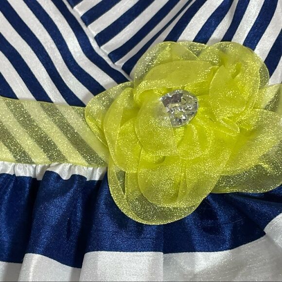 Nanette girl spring dressy fancy party dress size 6x navy white stripes flower - Picture 7 of 13